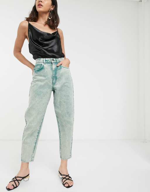 ASOS DESIGN - Boyfriend jeans met ballonpijpen en vaalgroene acid wash