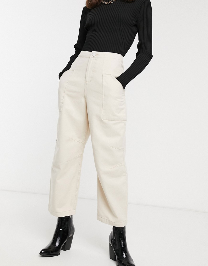 ASOS DESIGN - Boyfriend jeans met rechte pijpen in ecru met contrasterend stiksel-Crème