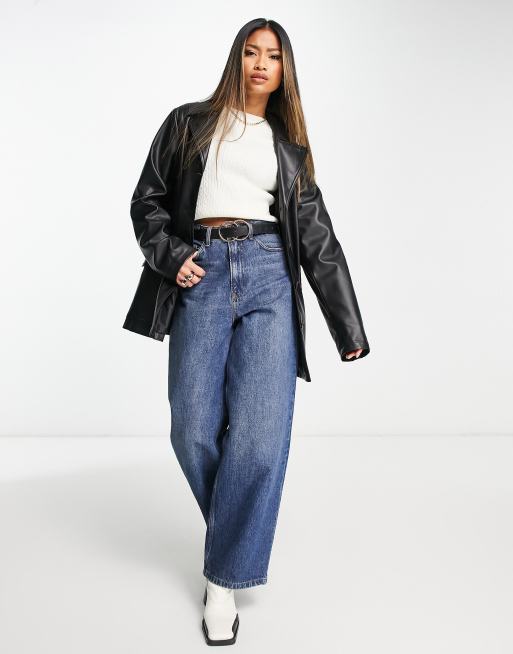 ASOS DESIGN boyfriend shacket in faux leather in black | ASOS