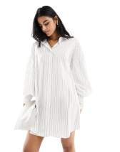 ASOS DESIGN oversized shirt dress with cape sleeves in blue stripe