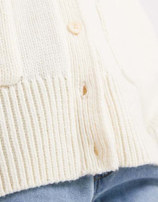 ASOS DESIGN – Boyfriend-Strickjacke aus Grobstrick in Cremeweiß mit Oversize-Schnitt, 4 von 4