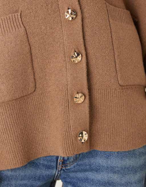 ASOS DESIGN – Boyfriend-Strickjacke aus strukturiertem Garn in Mokkabraun mit Oversize-Schnitt, 3 von 4