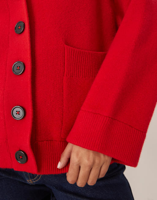 ASOS DESIGN – Boyfriend-Strickjacke in Rot mit Knopfleiste und Vordertaschen, 3 von 4
