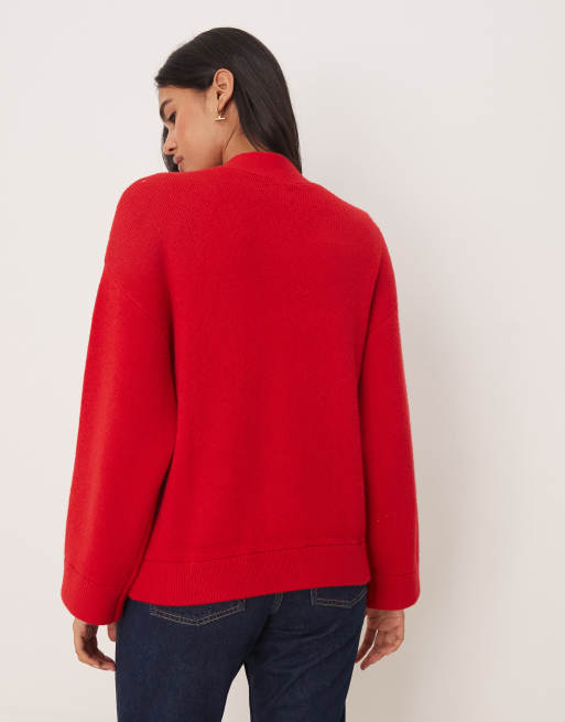 ASOS DESIGN – Boyfriend-Strickjacke in Rot mit Knopfleiste und Vordertaschen, 4 von 4