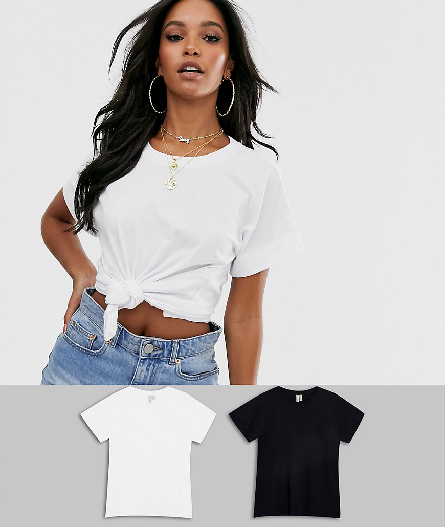 ASOS DESIGN – Boyfriend t-shirt i oversize-modell med uppvikt ärm i 2-pack SPARA-Flerfärgad