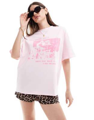 ASOS DESIGN - Boyfriend-T-Shirt in verwaschenem Rosa mit Hollywood Hills Rock-Grafik