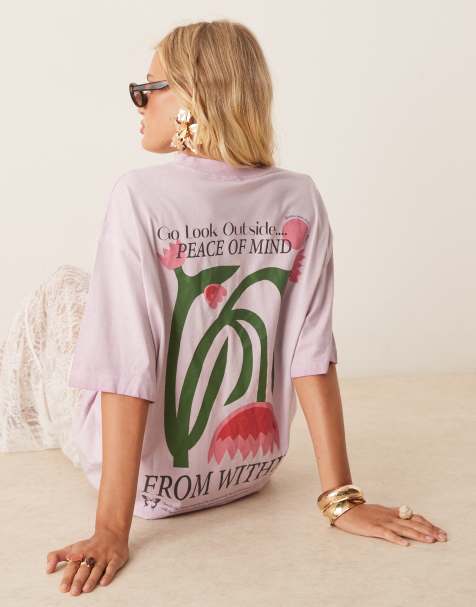 ASOS DESIGN - Boyfriend T-shirt met grafische bloemenprint op de achterkant in paars - view 1