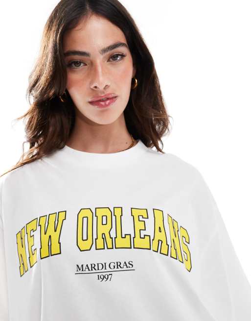 ASOS DESIGN - Boyfriend T-shirt met grafische New Orleans-print in wit