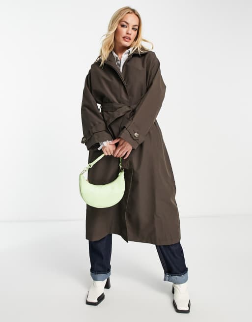 ASOS DESIGN boyfriend trench coat in chocolate