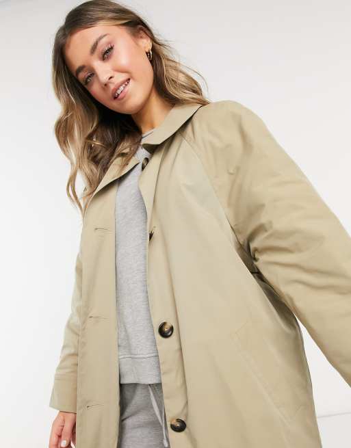 ASOS DESIGN boyfriend trench with quilted liner in stone