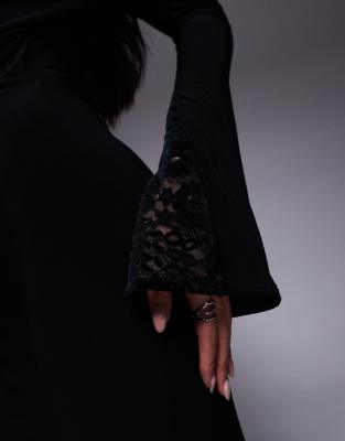 Asos Design Bra Detail Long Sleeve Maxi Dress With Lace Inserts In Red