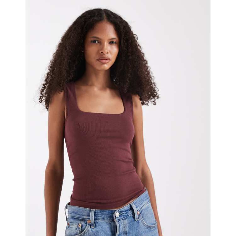 ASOS DESIGN bra-free seamless rib knit square neck tank top in