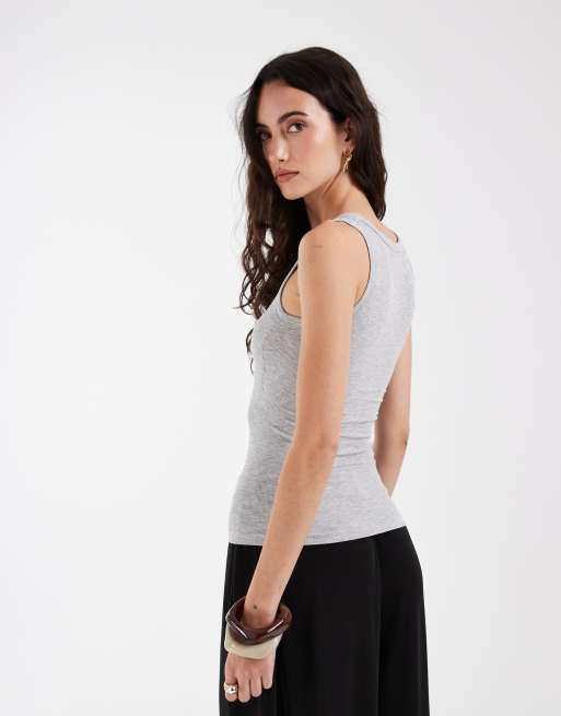 ASOS DESIGN bra-free seamless rib scoop neck tank top in gray heather, 4 of 4