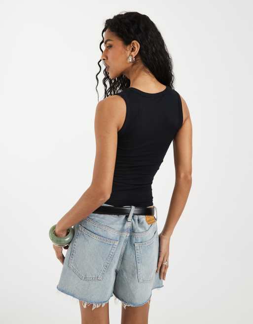 ASOS DESIGN bra free seamless rib scoop neck vest in black, 3 of 4