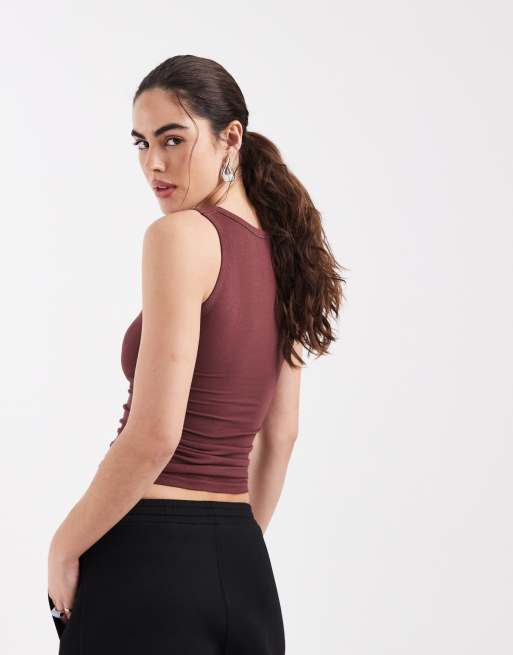 ASOS DESIGN bra free seamless rib scoop neck vest in rust, 4 of 4
