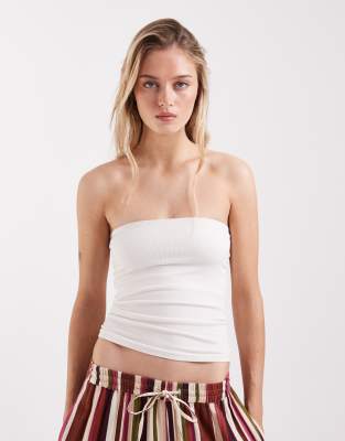 Asos Design Bra Free Seamless Ribbed Bandeau In White