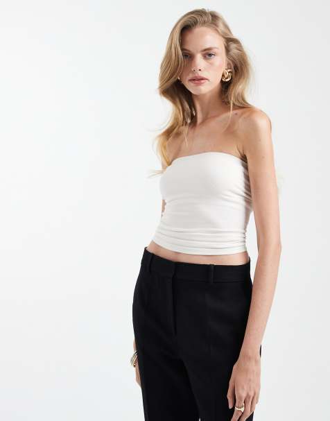 ASOS DESIGN bra free seamless ribbed bandeau in cream - view 1