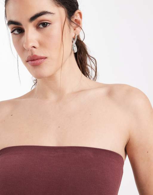 ASOS DESIGN bra free seamless rib&nbsp;bandeau in rust, 3 of 4