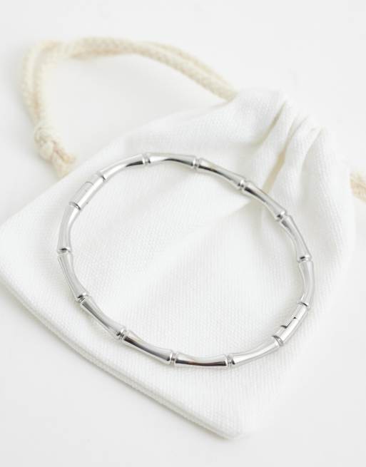 ASOS DESIGN - Bracciale a catena a forma di canna di bambù in acciaio inossidabile resistente all'acqua color argento