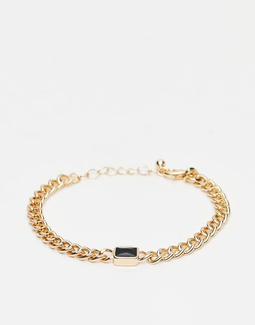ASOS DESIGN - Bracciale a catena color oro con pietra nera