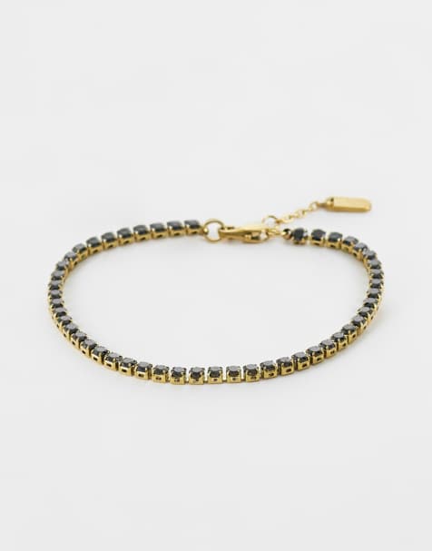 ASOS DESIGN - Bracciale a catenina color oro in acciaio inossidabile resistente all'acqua con zirconia cubica nera - view 1