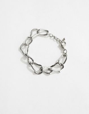 ASOS DESIGN waterproof stainless steel molten link chain bracelet in silver tone - ASOS Price Checker
