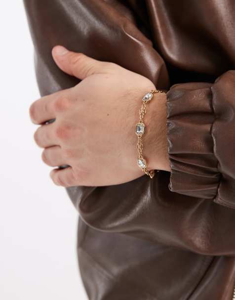 ASOS DESIGN - Bracciale a catenina dorato con cristalli squadrati - view 1