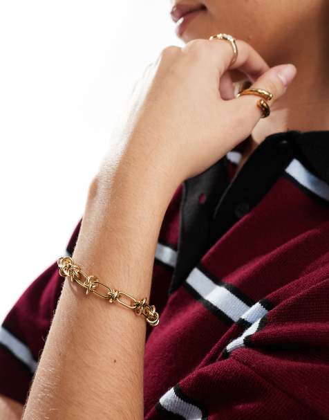 ASOS DESIGN - Bracciale a catenina in acciaio inossidabile resistente all'acqua dorato con nodi - view 1