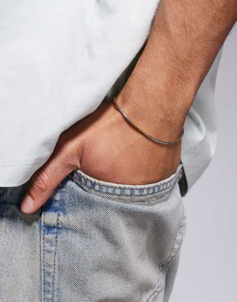 ASOS DESIGN - Bracciale a catenina in acciaio inossidabile resistente all'acqua placcato tonalità oro e argento - view 1