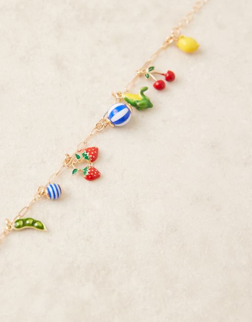 ASOS DESIGN - Bracciale a catenina paperclip color oro con charm a forma di frutti e verdure, 3 di 3