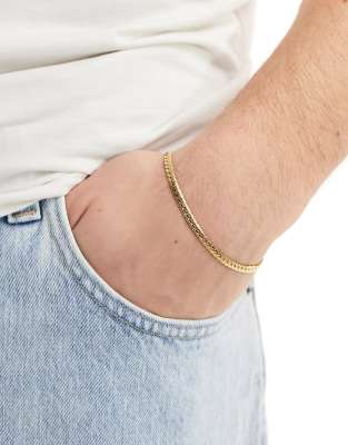 ASOS DESIGN - Bracciale a catenina piatta in acciaio inossidabile resistente all'acqua color oro