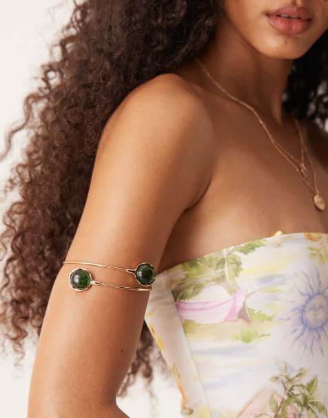 ASOS DESIGN - Bracciale a fascia dorato con dettagli in resina verde - view 1