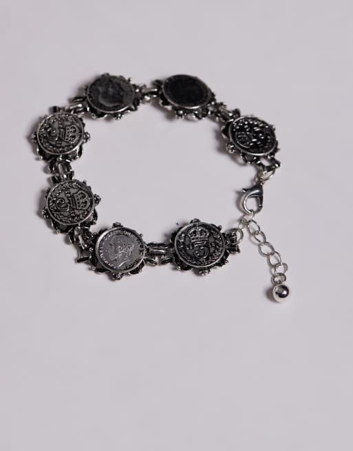 ASOS DESIGN - Bracciale argentato a catenina con pendenti a moneta