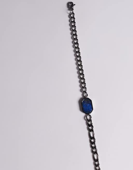 ASOS DESIGN - Bracciale argentato con catenina in acciaio inossidabile resistente all'acqua e pietra lapislazzuli semipreziosa , 2 di 3