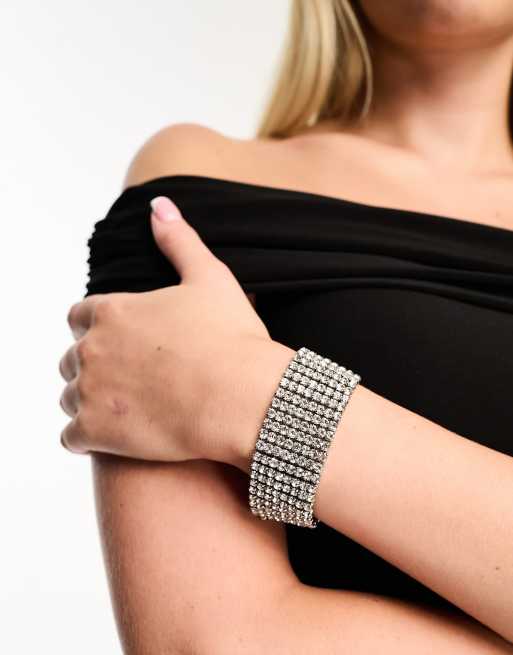 ASOS DESIGN - Bracciale argentato con cristalli