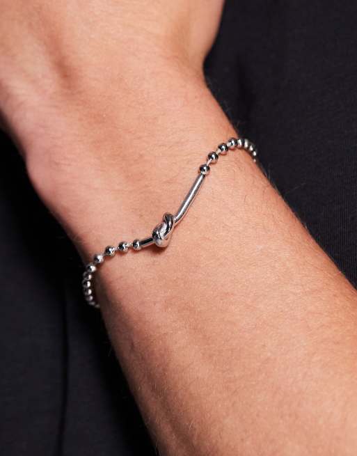 ASOS DESIGN - Bracciale argentato in acciaio inossidabile resistente all'acqua con catenella a sfere