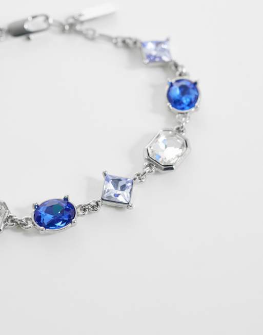 ASOS DESIGN - Bracciale argento con cristalli blu ovali e romboidali, 2 di 3