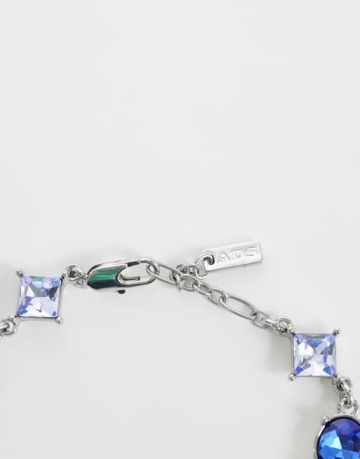 ASOS DESIGN - Bracciale argento con cristalli blu ovali e romboidali, 3 di 3