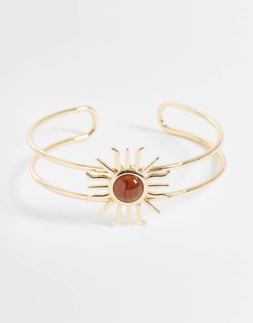 ASOS DESIGN - Bracciale avvolgente dorato con sole color pietra color ambra
