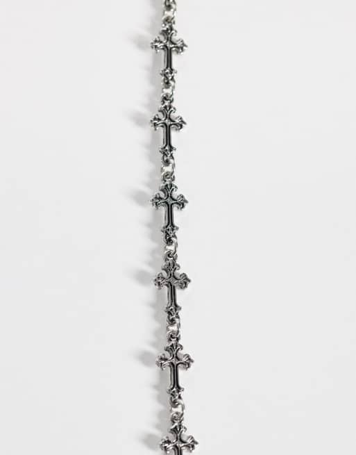 ASOS DESIGN - Bracciale color argento brunito con croce e monete, 3 di 3
