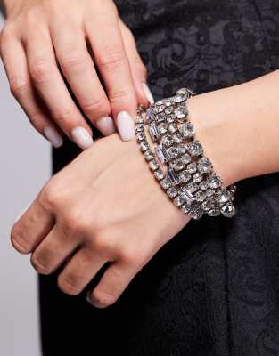 ASOS DESIGN - Bracciale color argento con cristalli di vari tagli