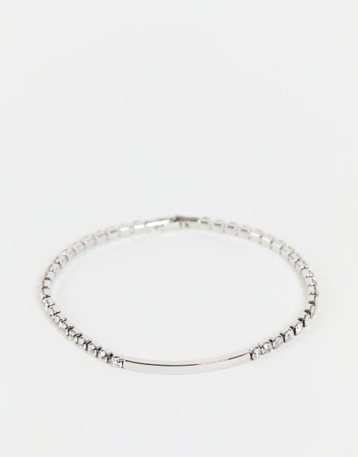 ASOS DESIGN - Bracciale color argento con pavé di cristalli e barretta