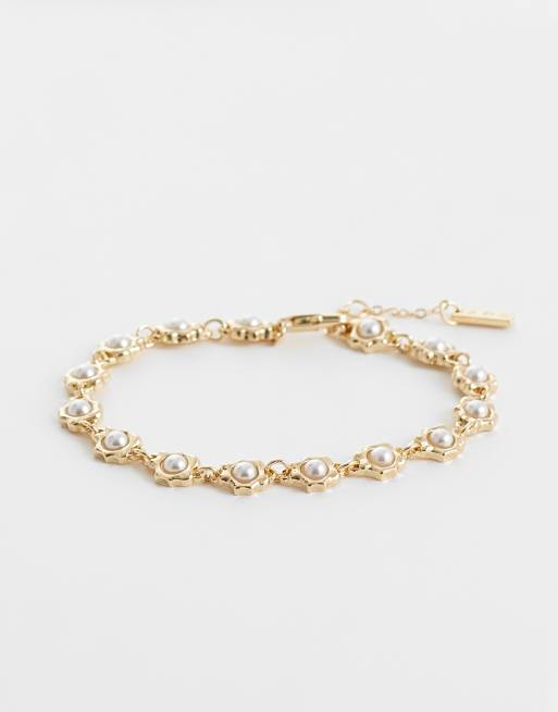 ASOS DESIGN - Bracciale color oro con perle a maglie fuse