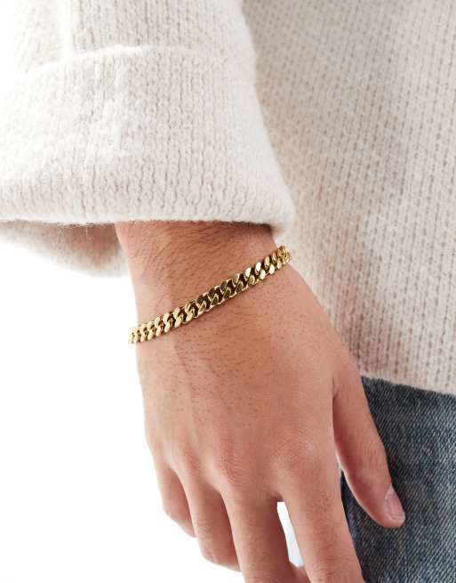 ASOS DESIGN - Bracciale con catenina barbazzale in acciaio inossidabile resistente all'acqua color oro