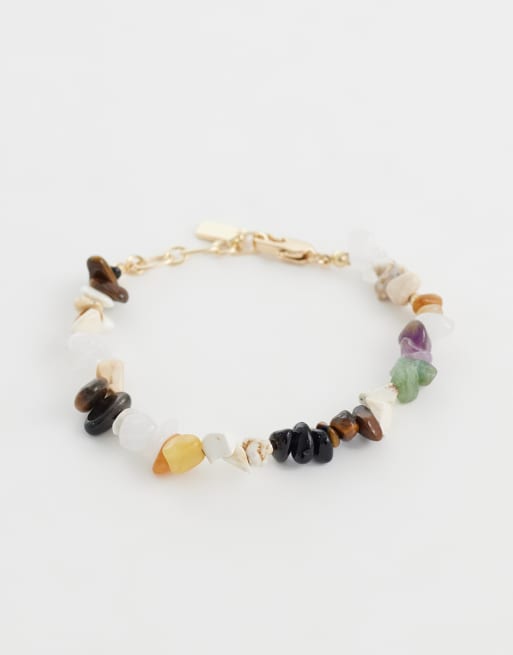 ASOS DESIGN - Bracciale con pietre semipreziose miste multicolore