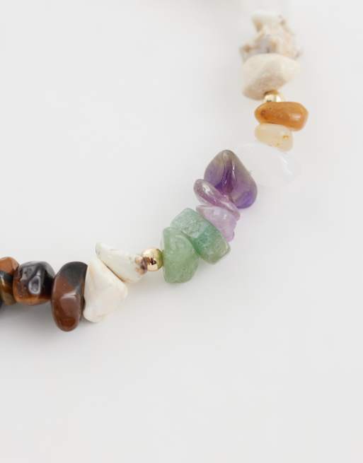 ASOS DESIGN - Bracciale con pietre semipreziose miste multicolore, 2 di 3