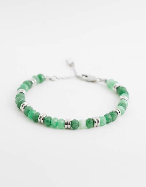 ASOS DESIGN - Bracciale con pietre semipreziose verdi e perline - view 1