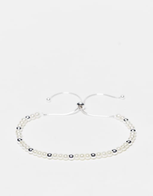 ASOS DESIGN - Bracciale da festival in argento sterling con perline sintetiche e tiranti  
