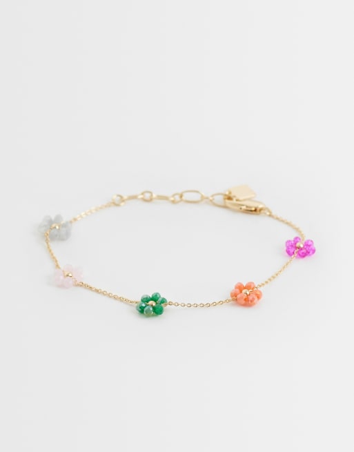 ASOS DESIGN bracciale delicato con fiori di perline color oro