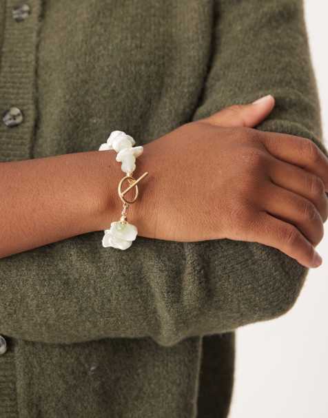 ASOS DESIGN - Bracciale dorato con barretta a T e frammenti sintetici - view 1